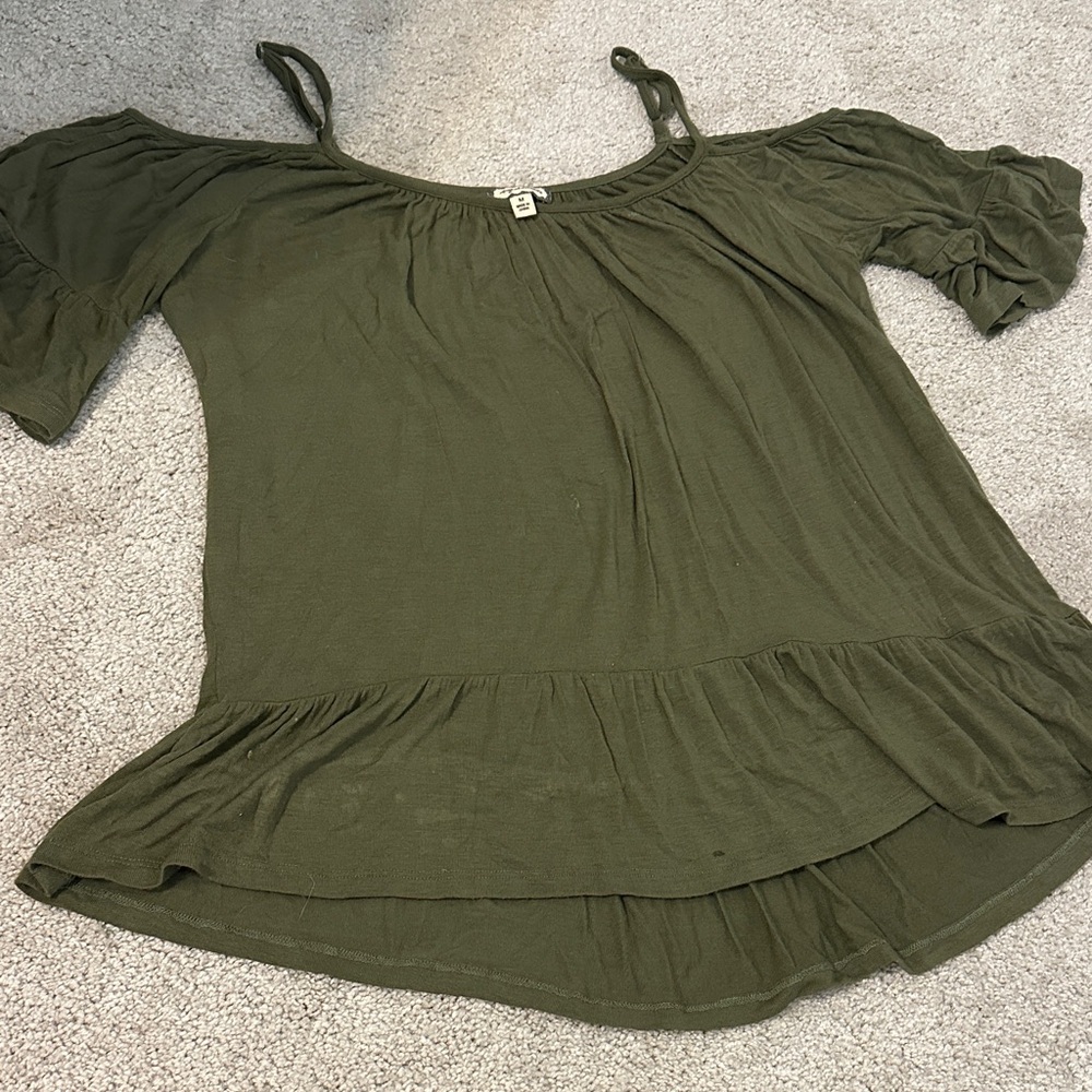 Eyeshadow Olive Green Ruffled Blouse